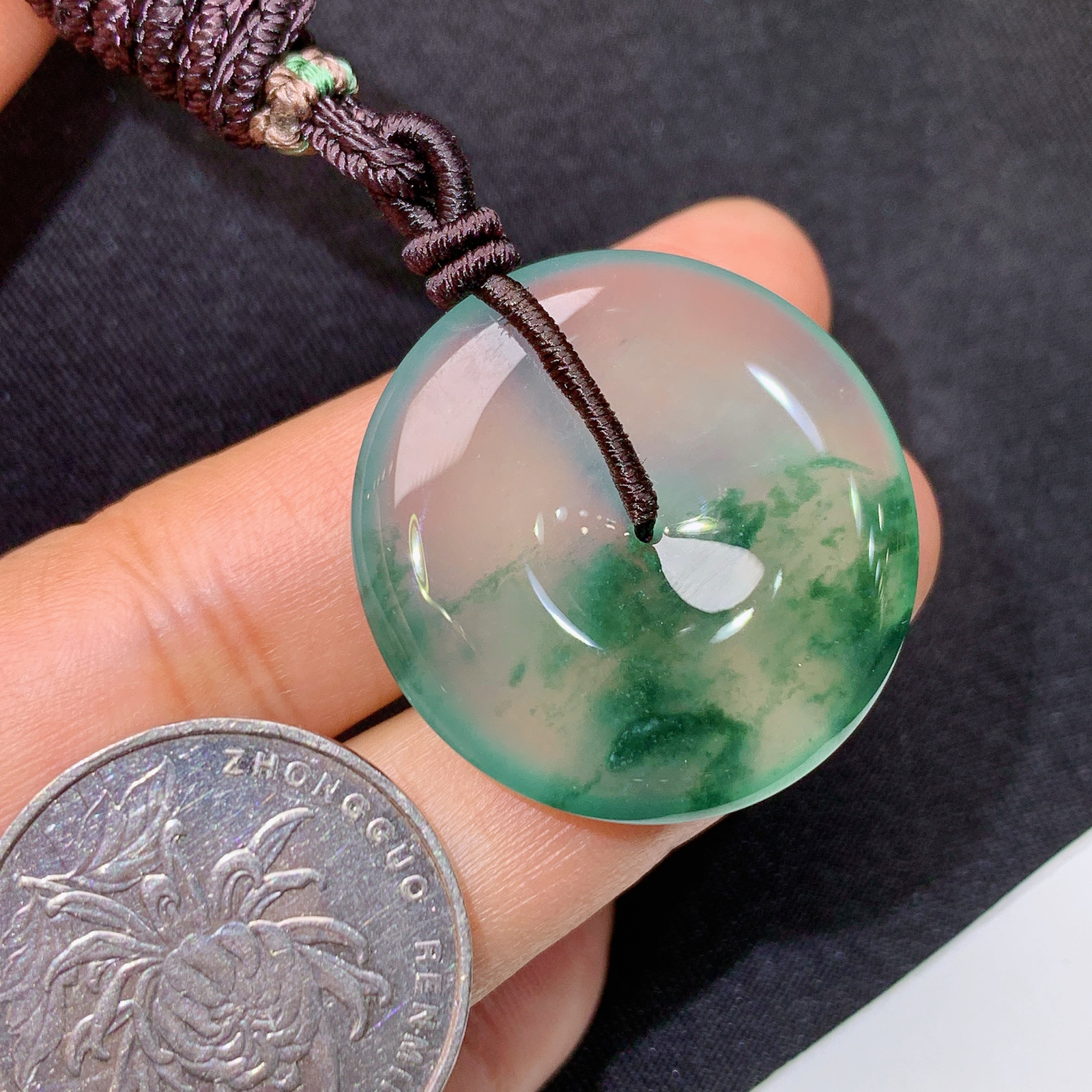 冰飘花平安扣，冰冰润润，玉质细腻，种水足，Ym2 尺寸29.5*5.3