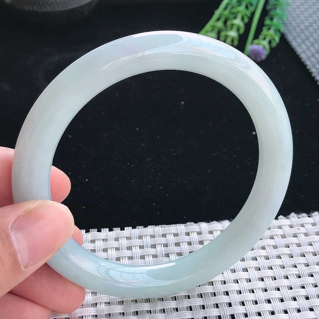 实拍天然翡翠32/9.8大圈口老坑秀气冰润圆条手镯翡翠玉镯手环