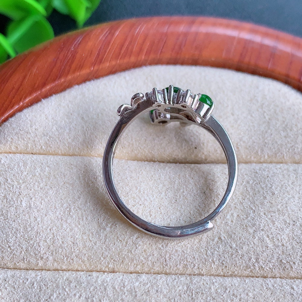 冰润满绿精美环形翡翠戒指  玉质细腻  冰清玉润  飘花灵动  颜色漂亮  W481.15   内径尺寸：17.5-10-3.8mm  裸石尺寸：3mm