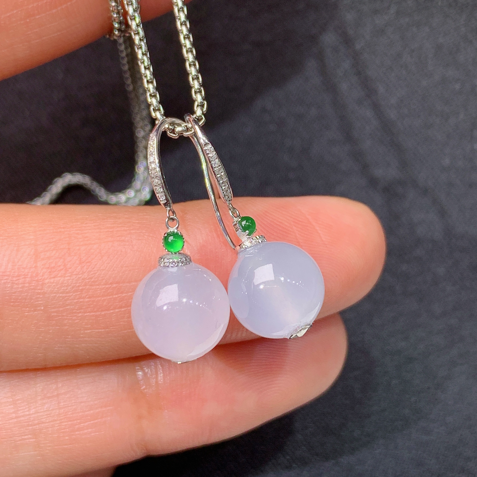 冰圆珠耳坠，18k金镶嵌，简约时尚，冰润细腻，种水足，Mh 直径8.7