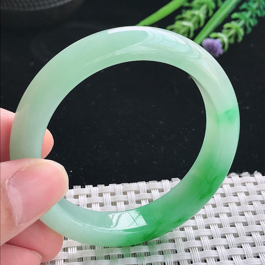 实拍天然翡翠52/11.8/8.2老坑冰润正阳绿手镯翡翠玉镯手环