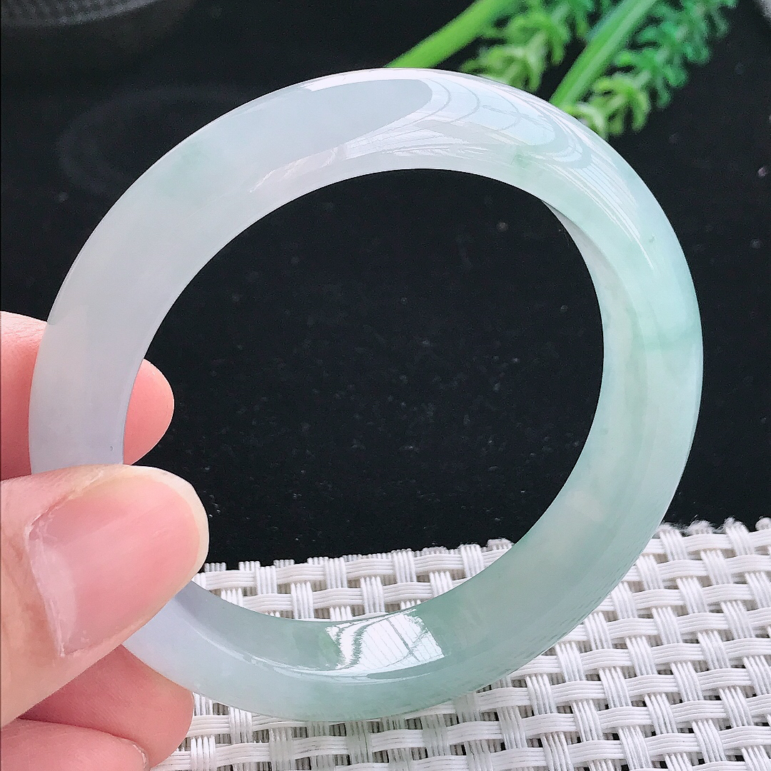 实拍天然翡翠53.5/12.8/8.2老坑冰胶果冻冰飘花手镯翡翠玉镯手环