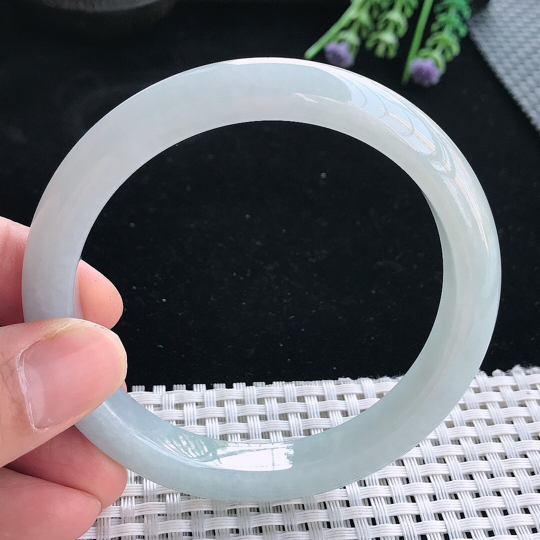 实拍天然翡翠62.5/10.3/8.8老坑秀气冰润大圈口手镯翡翠玉镯手环