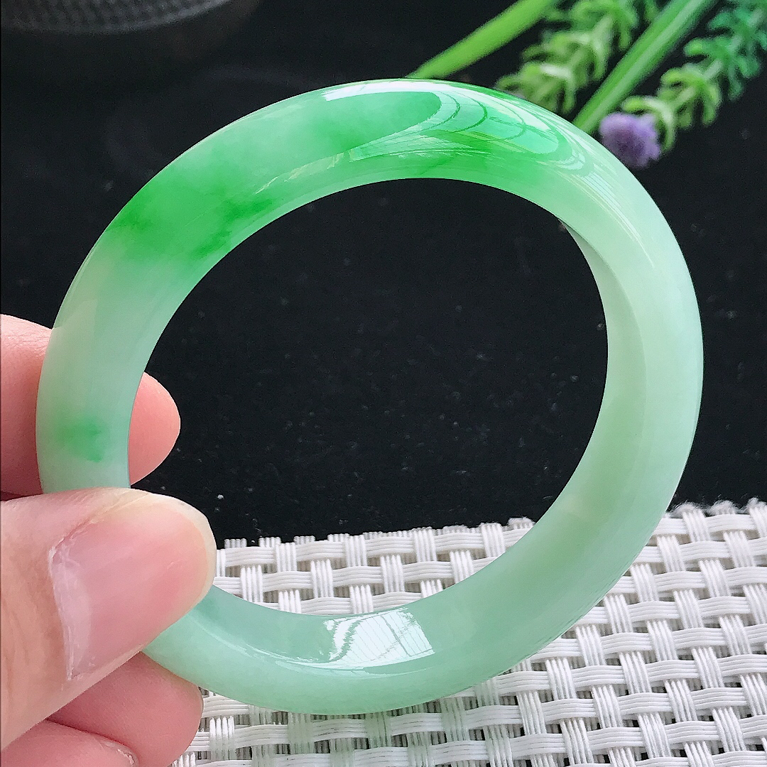 实拍天然翡翠52/11.8/8.2老坑冰润正阳绿手镯翡翠玉镯手环