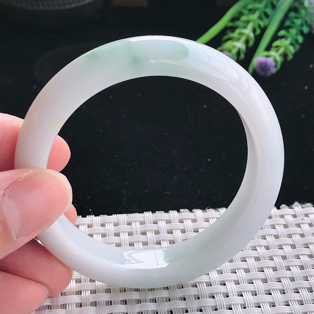 实拍天然翡翠55/11.7/8.5老坑冰润飘花翡翠玉镯手环