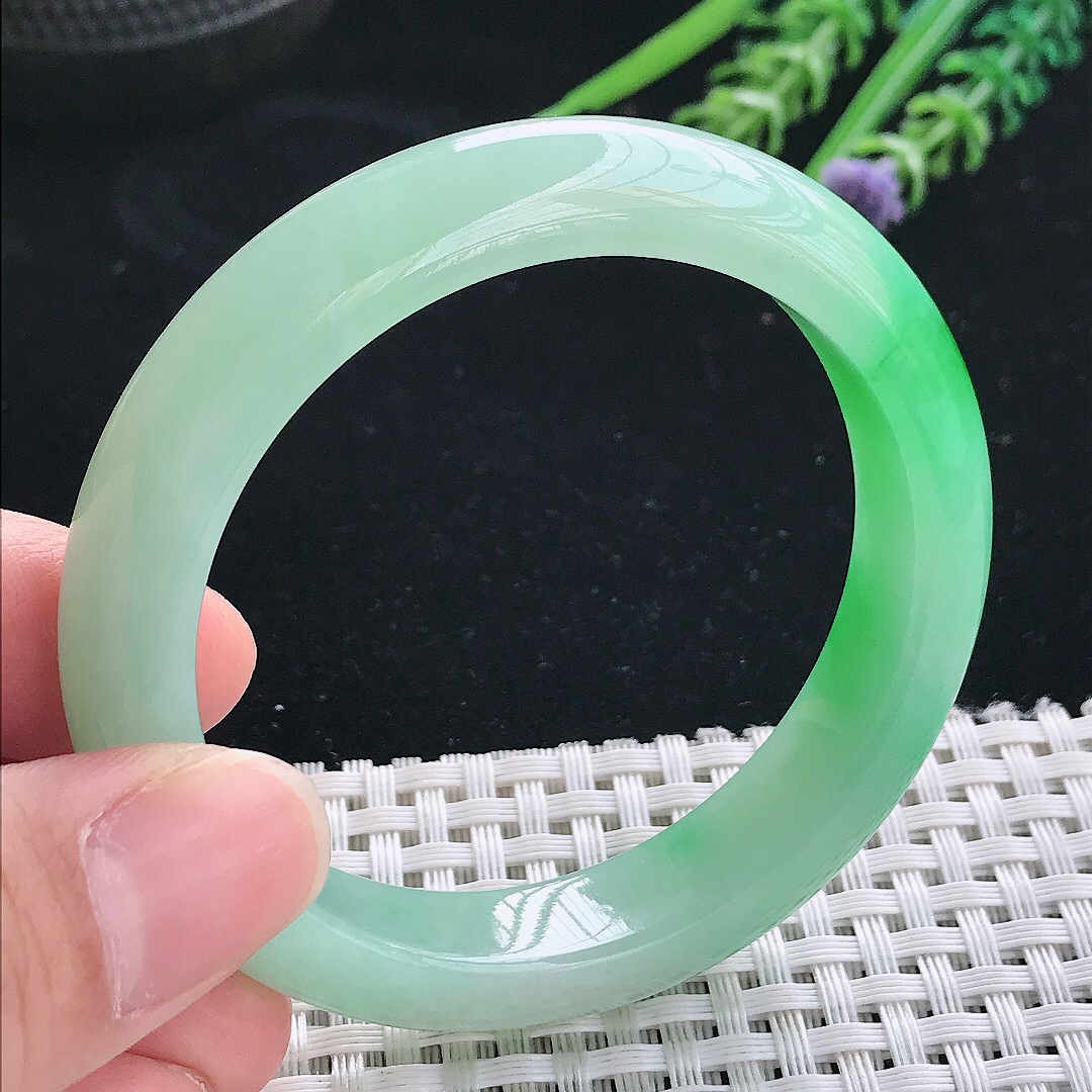 实拍天然翡翠52/11.8/8.2老坑冰润正阳绿手镯翡翠玉镯手环