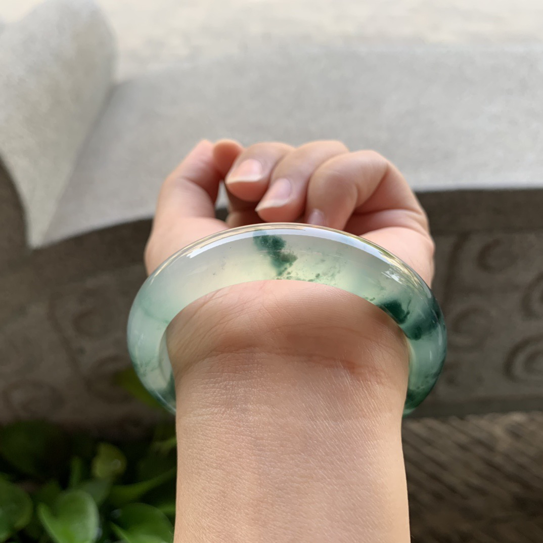 圈口55.7-12.2-8.2 【高冰玻飘花正圈手镯】正圈55 56可戴