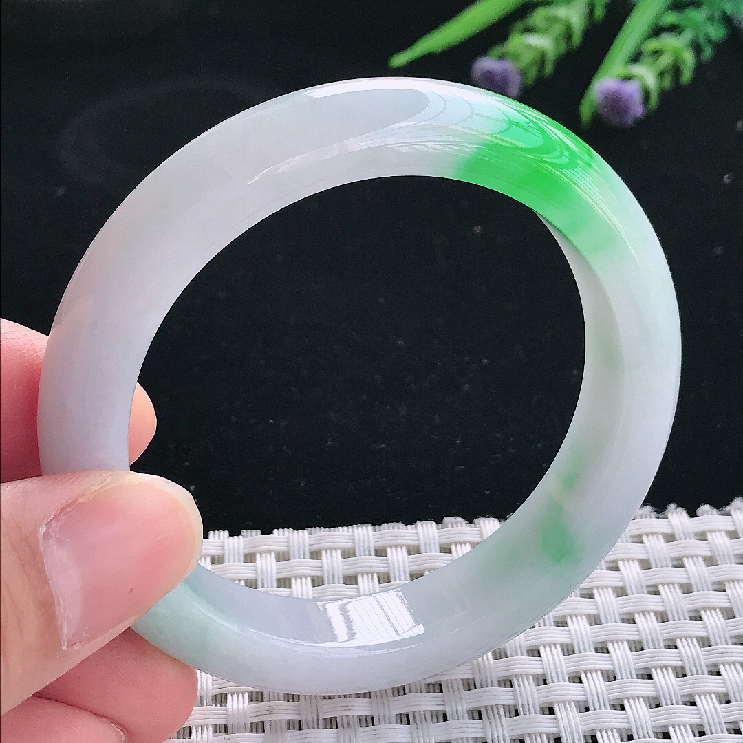 实拍天然翡翠54/11.8/8.6老坑精美冰润飘阳绿手镯翡翠玉镯手环