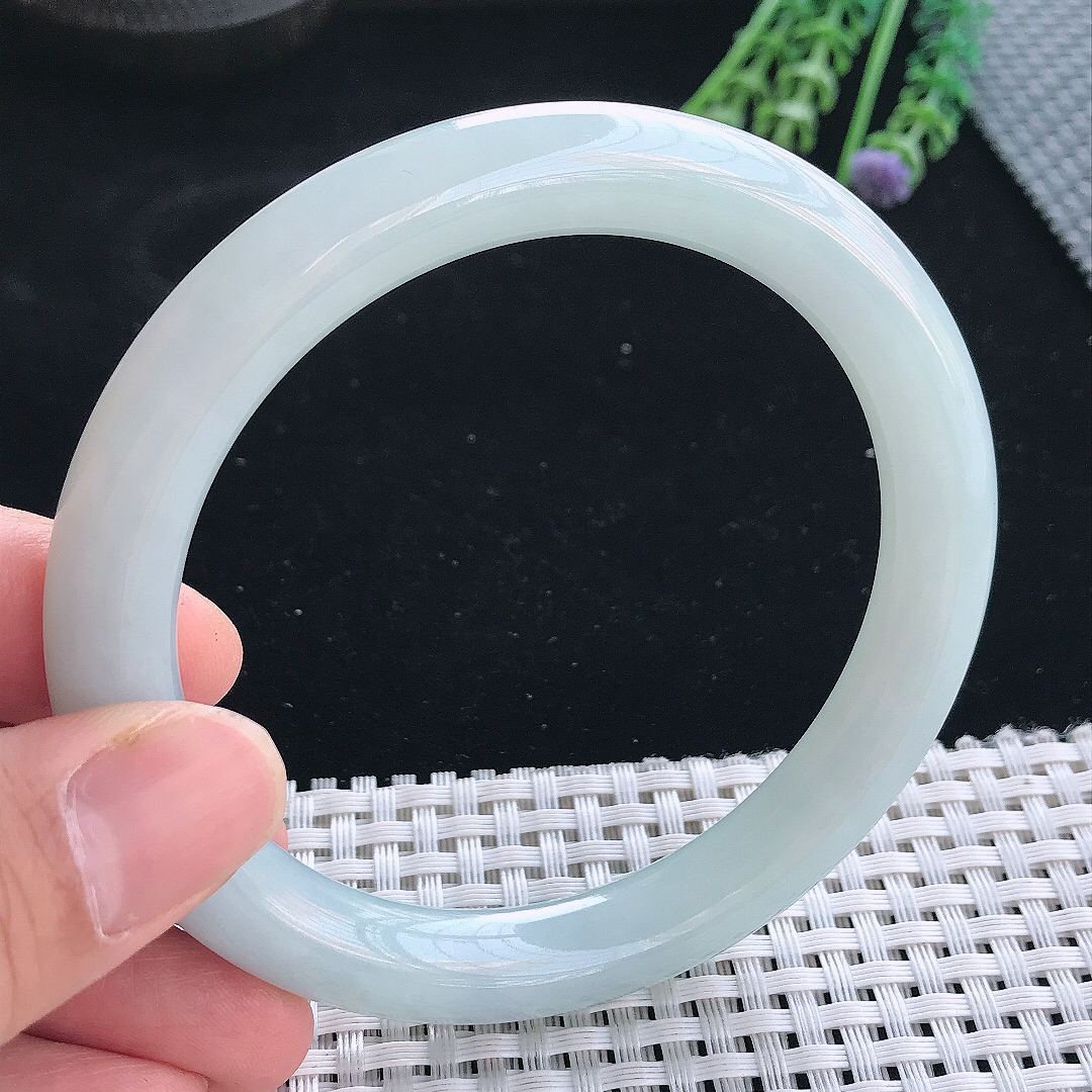 实拍天然翡翠32/9.8大圈口老坑秀气冰润圆条手镯翡翠玉镯手环