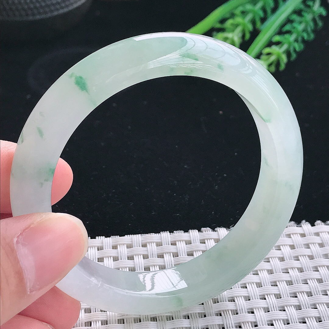 实拍天然翡翠54.5/12.1/8.5老坑冰透冰飘花手镯翡翠玉镯手环