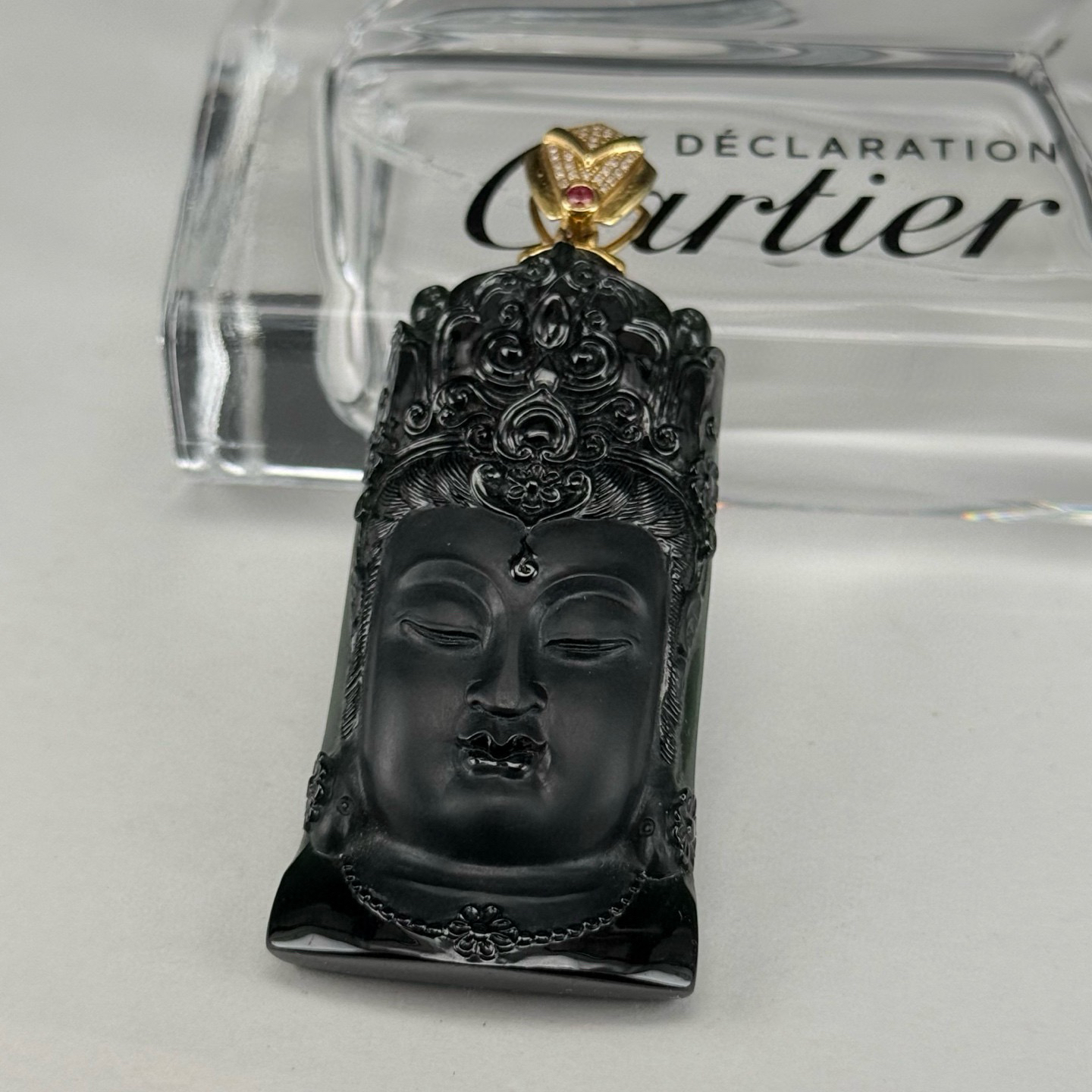 精品18k墨翠观音头 种好色正 黑度极好 打灯通透 油性十足