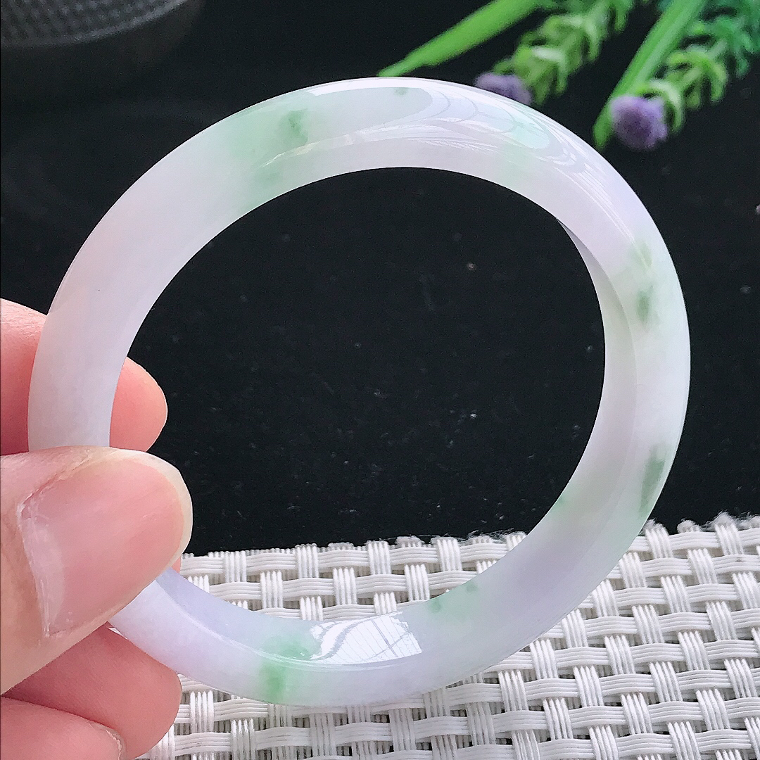 实拍天然翡翠52.8/9.9/7.2老坑精美冰润飘花手镯翡翠玉镯手环