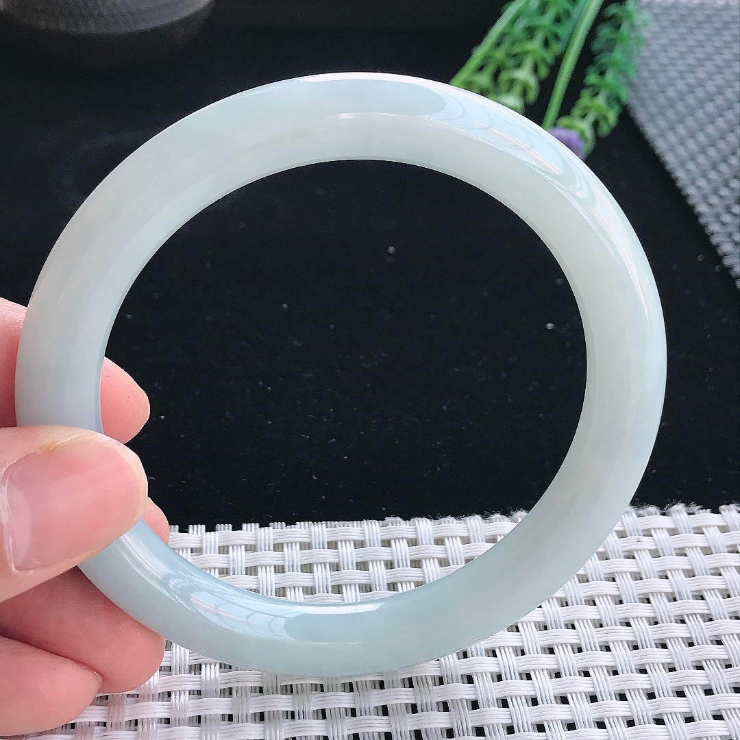 实拍天然翡翠32/9.8大圈口老坑秀气冰润圆条手镯翡翠玉镯手环