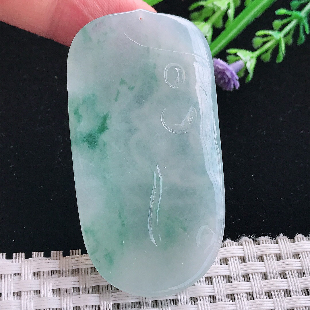 实拍A货翡翠61.8/33/6.5老坑冰胶水灵飘花普贤菩萨吊坠翡翠挂件