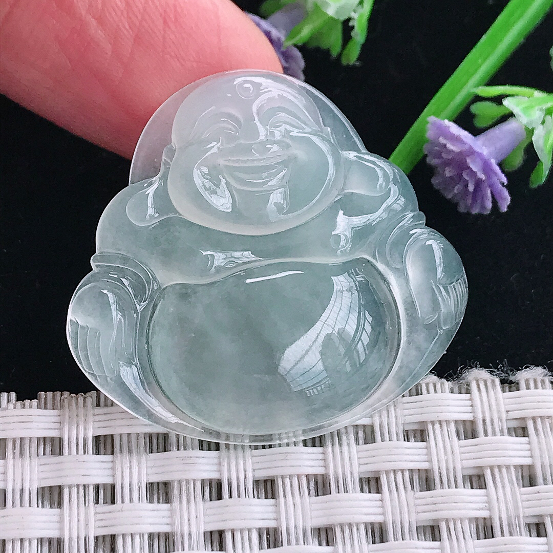 实拍A货翡翠30.1/32.6/5老坑冰种起胶佛公吊坠翡翠玉佛挂件