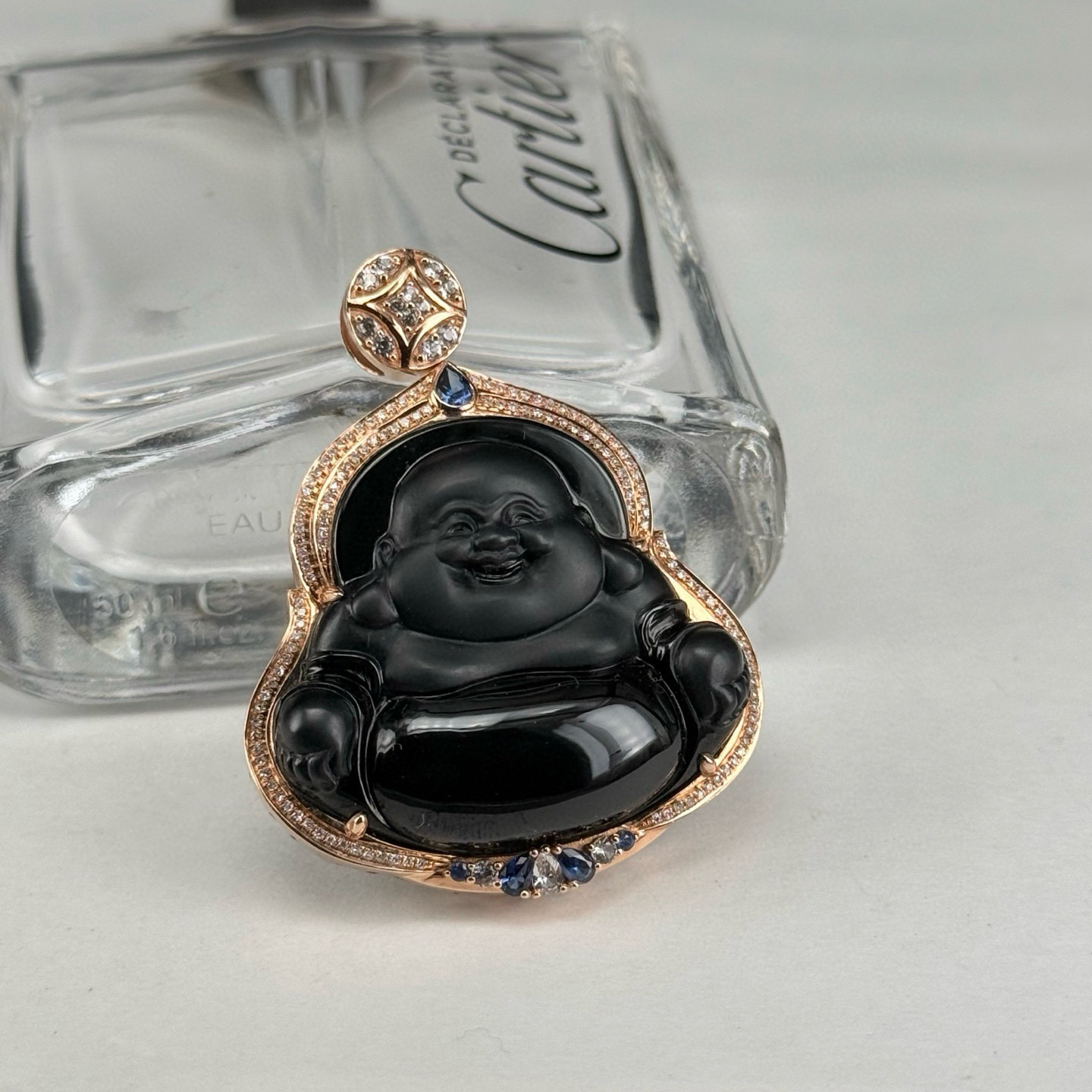 精品18k墨翠大肚佛 种好色正 黑度极好 打灯通透 油性十足