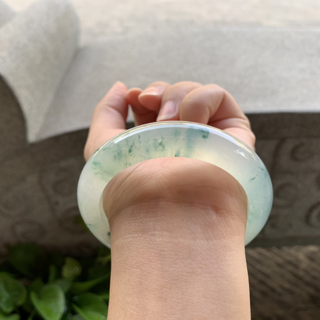 圈口56.2-12.4-9.6 【高冰飘花正圈手镯】正圈56 57可戴