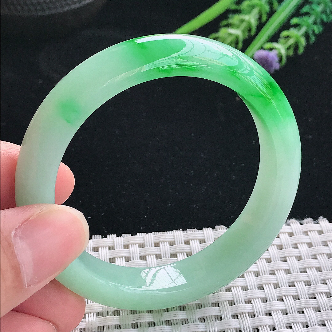 实拍天然翡翠52/11.8/8.2老坑冰润正阳绿手镯翡翠玉镯手环