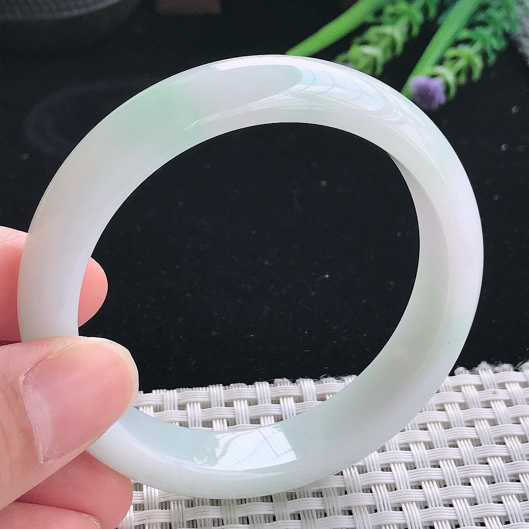 实拍天然翡翠56/13.4/8老坑冰润起胶宽边手镯翡翠玉镯手环