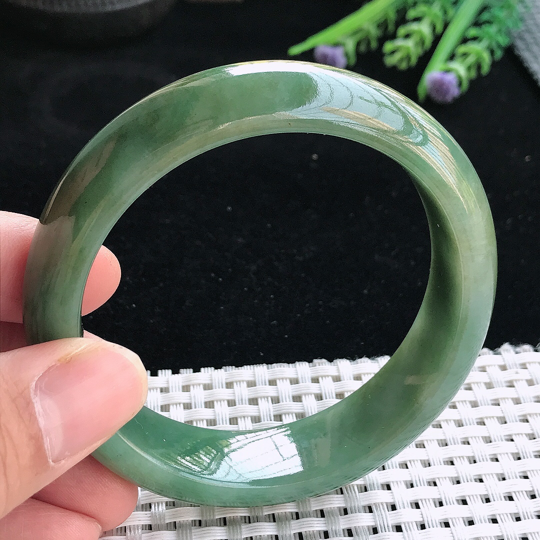 实拍天然翡翠57.5/16/8.8老坑温润满色油绿手镯翡翠玉镯手环