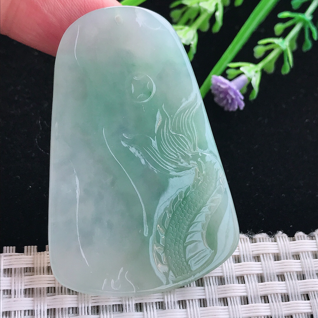 实拍A货翡翠55/37/5.7老坑冰胶水灵冰晴龙牌吊坠翡翠挂件