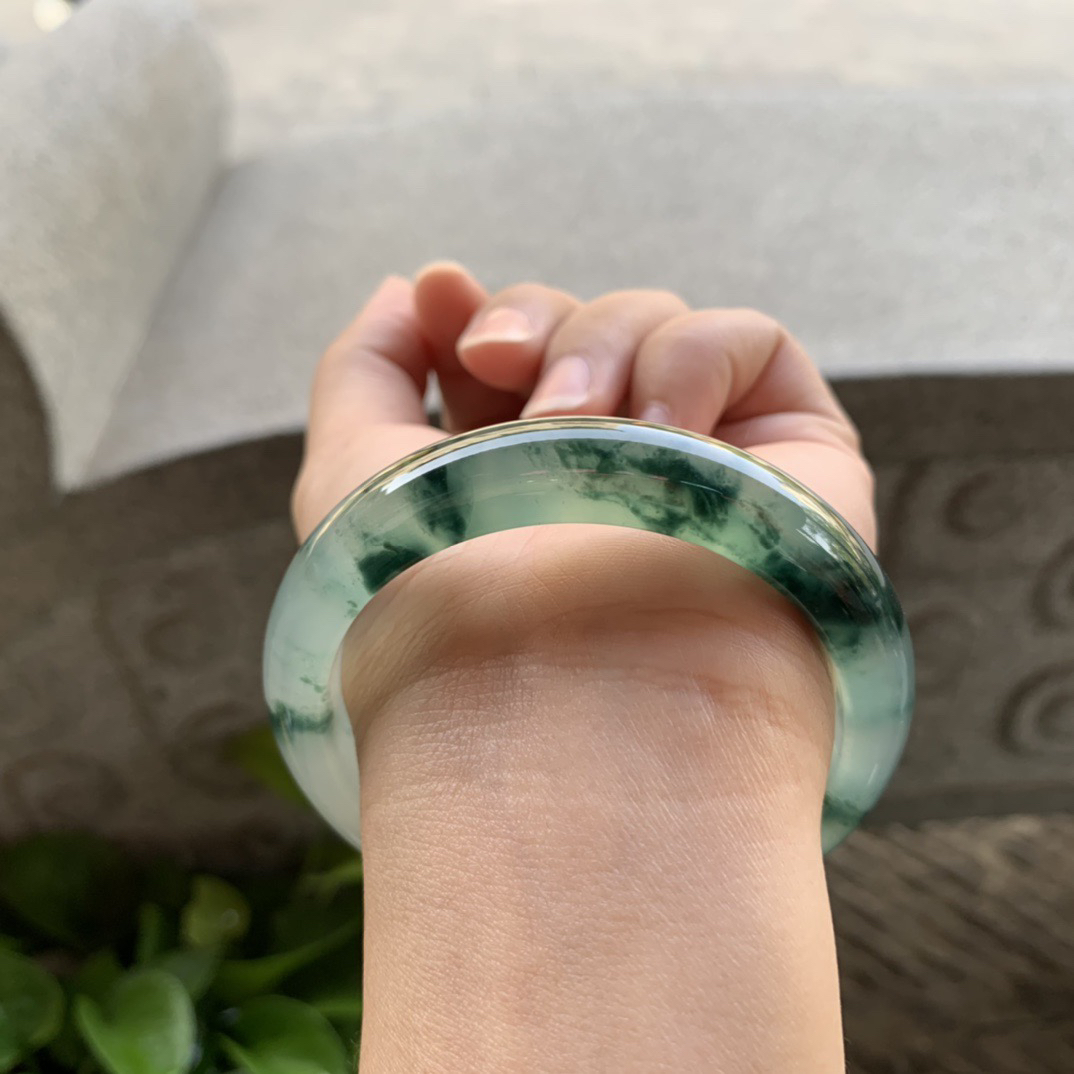 圈口55.7-12.2-8.2 【高冰玻飘花正圈手镯】正圈55 56可戴