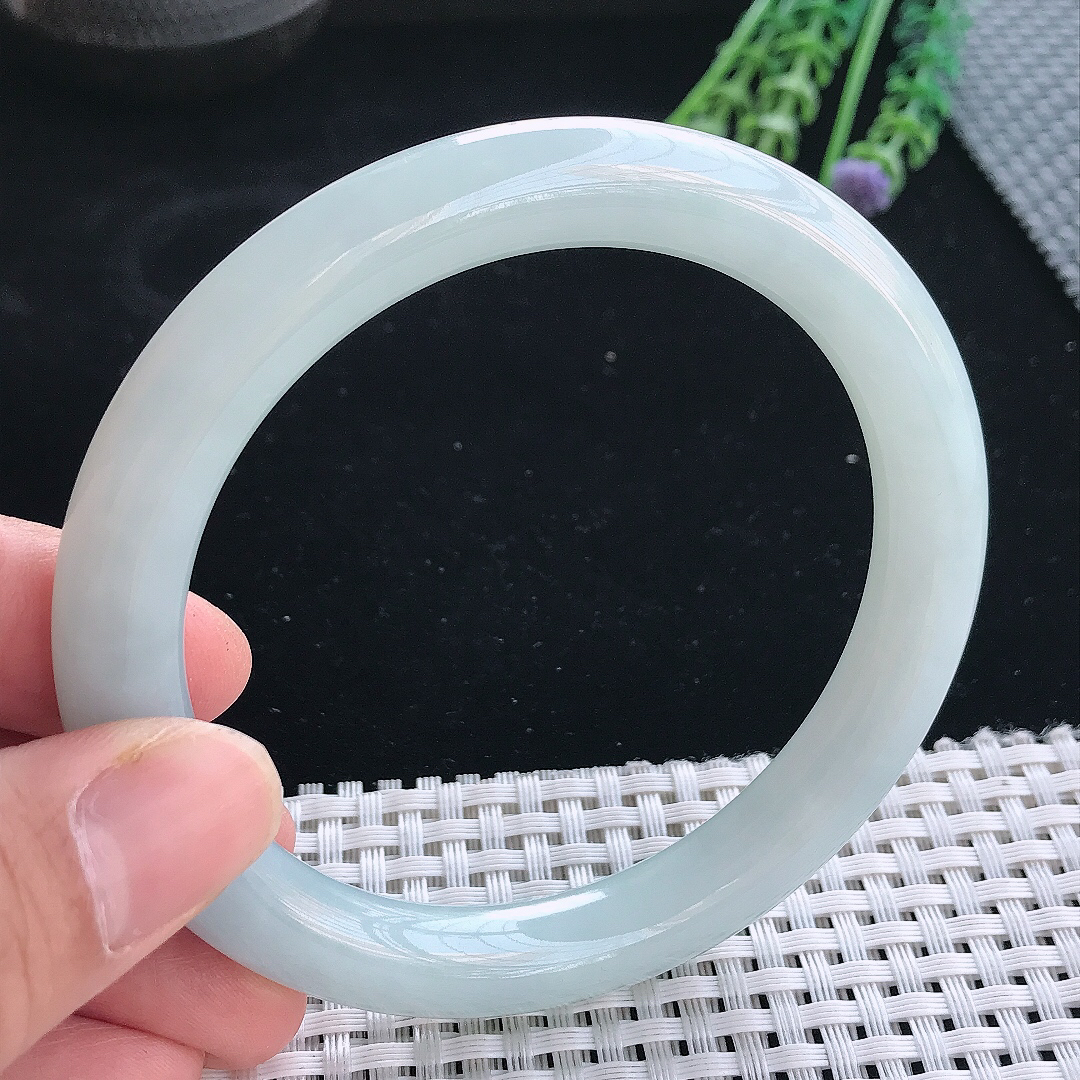 实拍天然翡翠32/9.8大圈口老坑秀气冰润圆条手镯翡翠玉镯手环