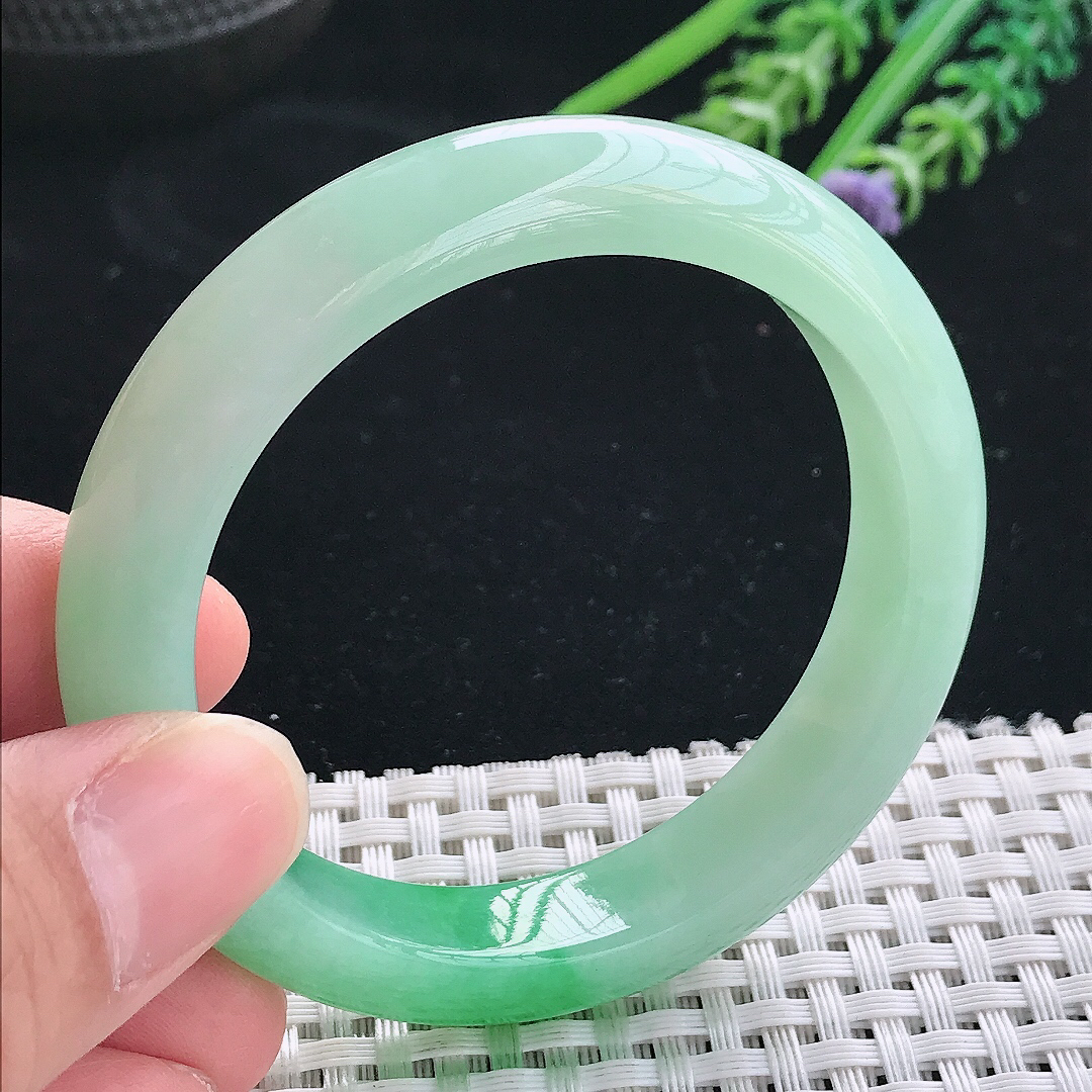 实拍天然翡翠52/11.8/8.2老坑冰润正阳绿手镯翡翠玉镯手环