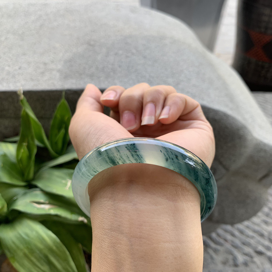 圈口56.3-11.8-8 【冰种飘花正圈手镯】正圈56 57可戴