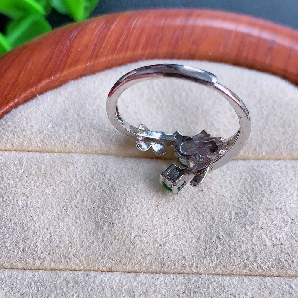 冰润满绿精美环形翡翠戒指  玉质细腻  冰清玉润  飘花灵动  颜色漂亮  W481.15   内径尺寸：17.5-10-3.8mm  裸石尺寸：3mm