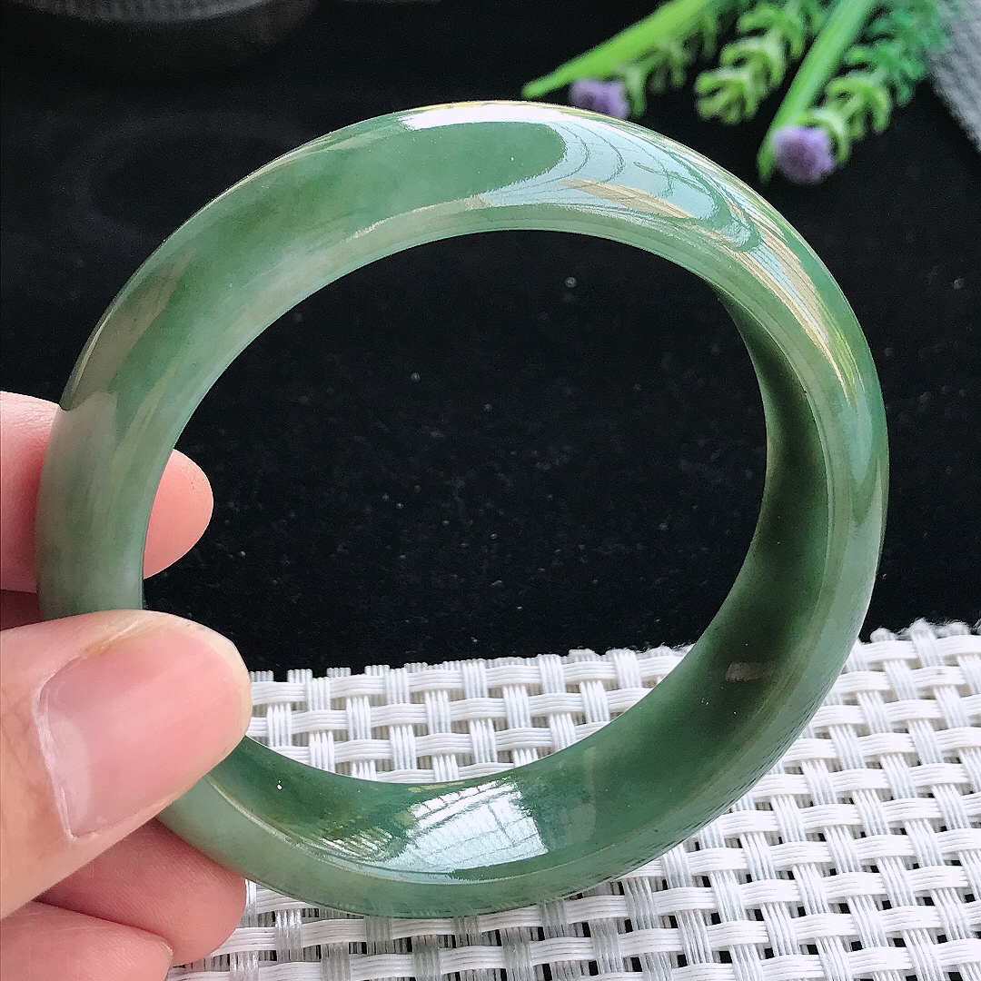 实拍天然翡翠57.5/16/8.8老坑温润满色油绿手镯翡翠玉镯手环