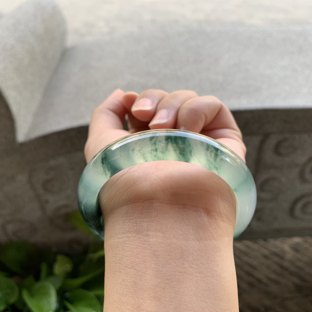 圈口55.7-12.2-8.2 【高冰玻飘花正圈手镯】正圈55 56可戴