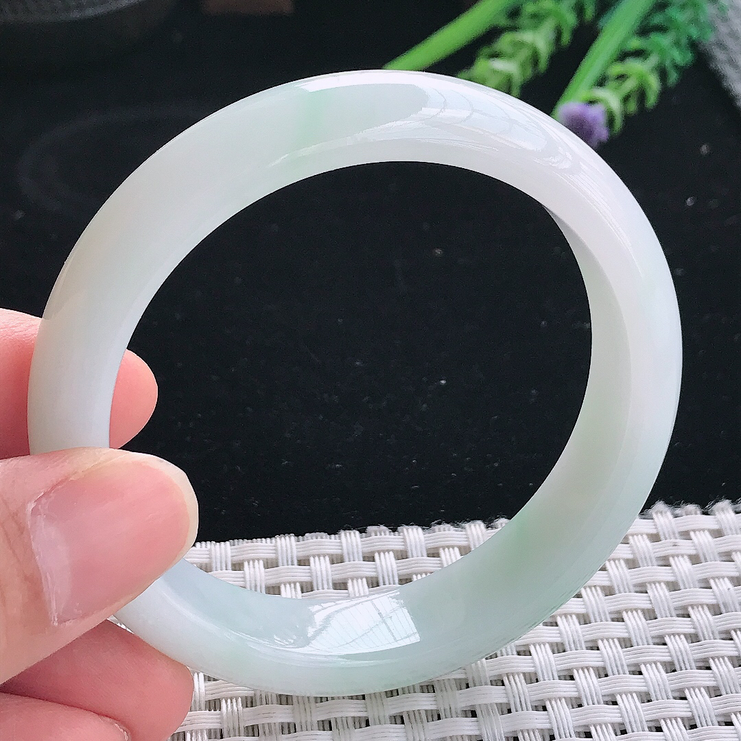 实拍天然翡翠56/13.4/8老坑冰润起胶宽边手镯翡翠玉镯手环