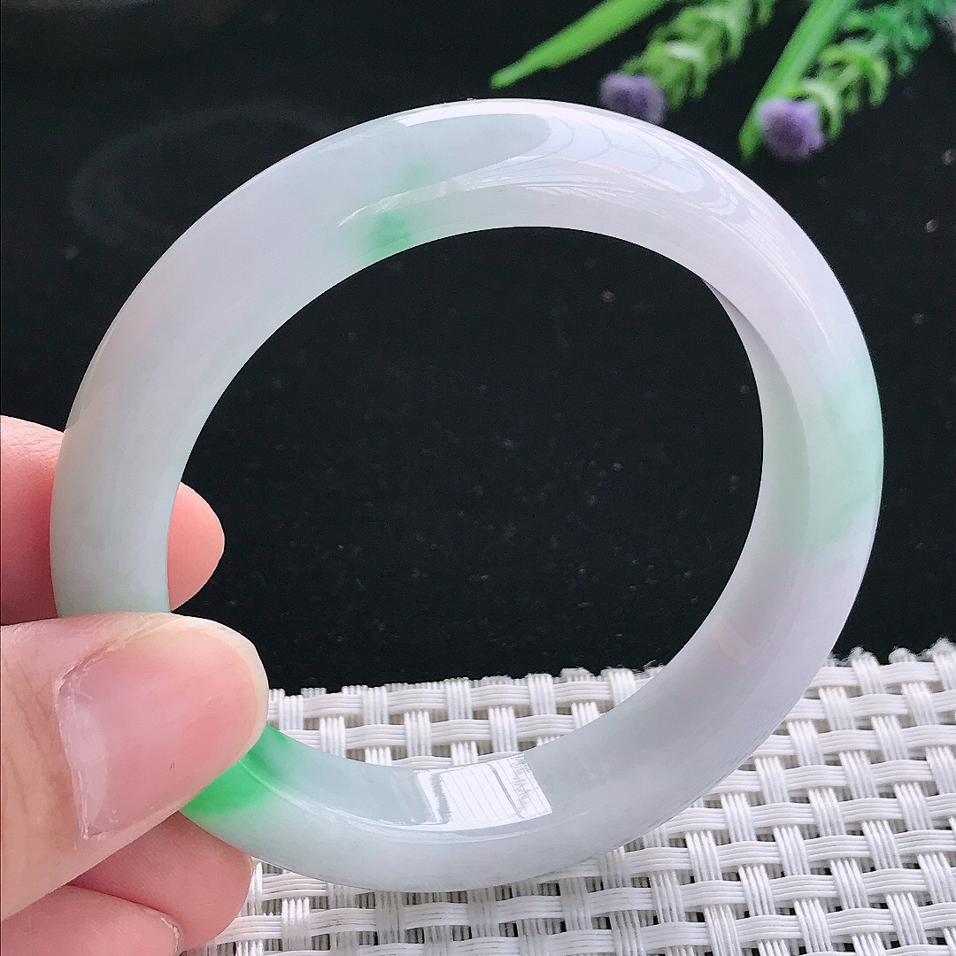 实拍天然翡翠54/11.8/8.6老坑精美冰润飘阳绿手镯翡翠玉镯手环