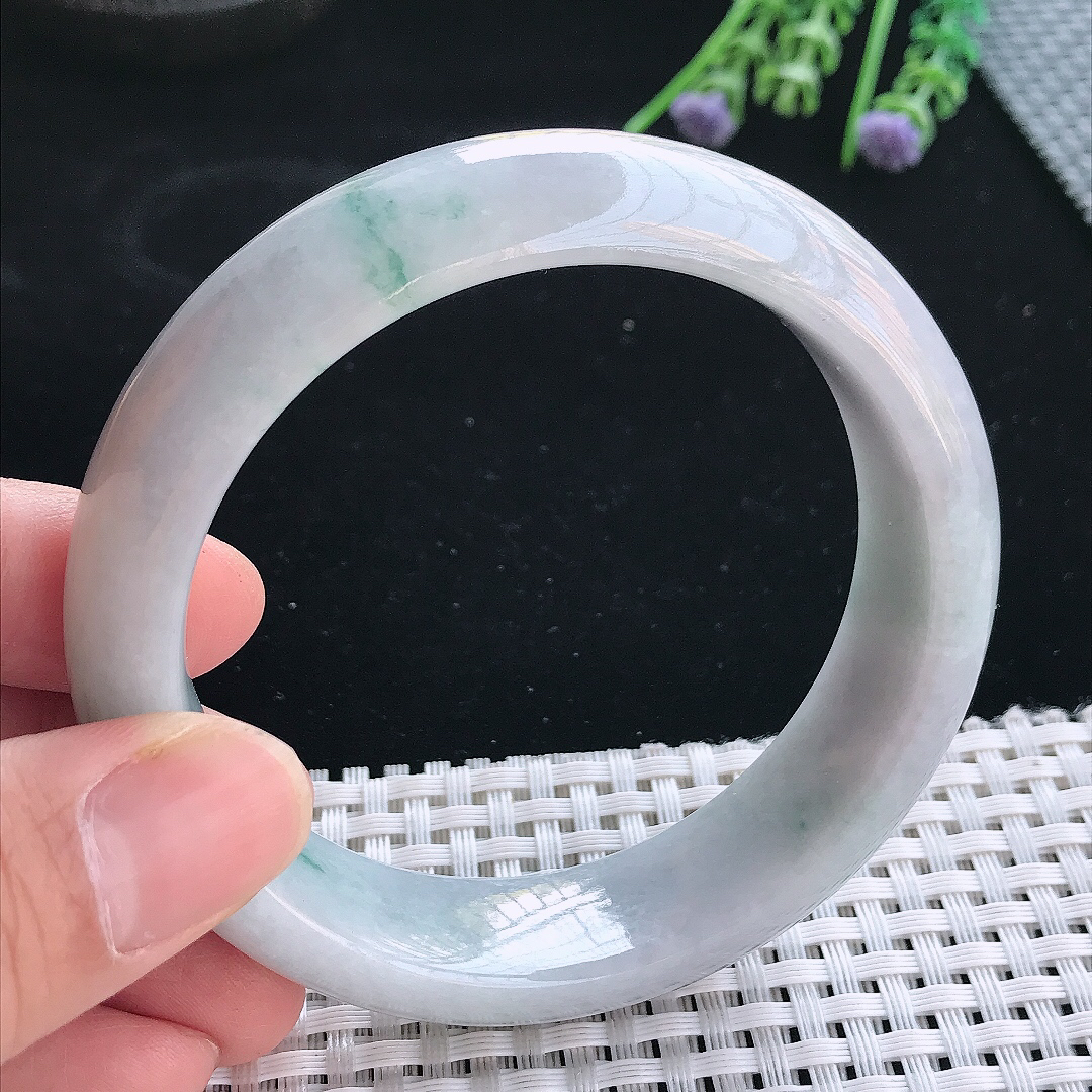 实拍天然翡翠59/18/9轮胎镯老坑精美飘花手镯翡翠玉镯手环