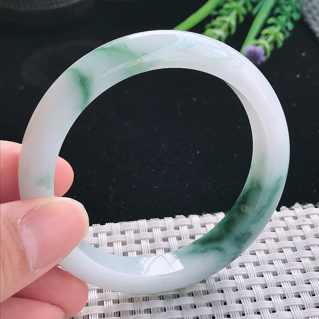 实拍天然翡翠56/11/8老坑精美飘花手镯翡翠玉镯手环