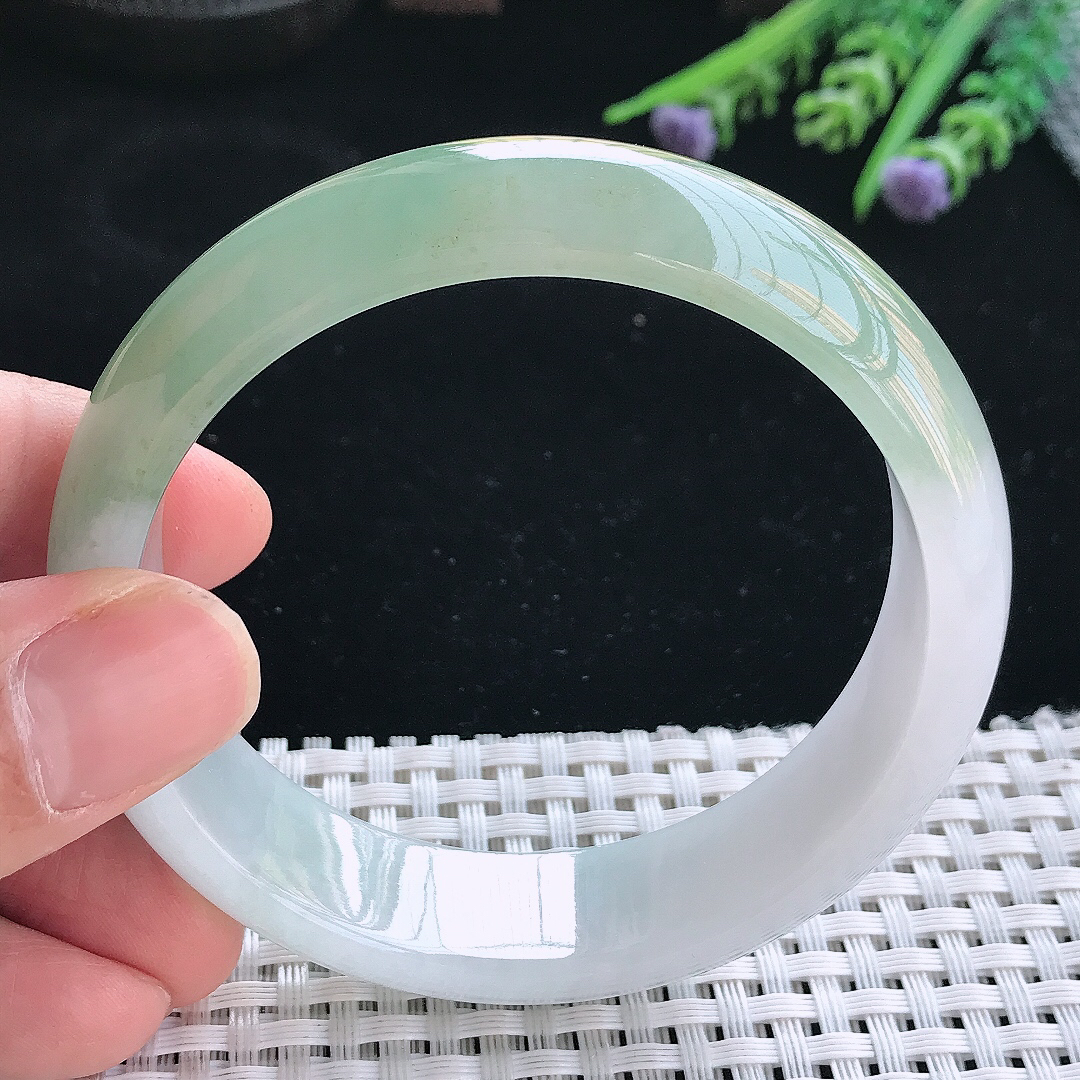 实拍天然翡翠58.8/15.8/7.8老坑冰润起胶半山水油绿手镯翡翠玉镯手环