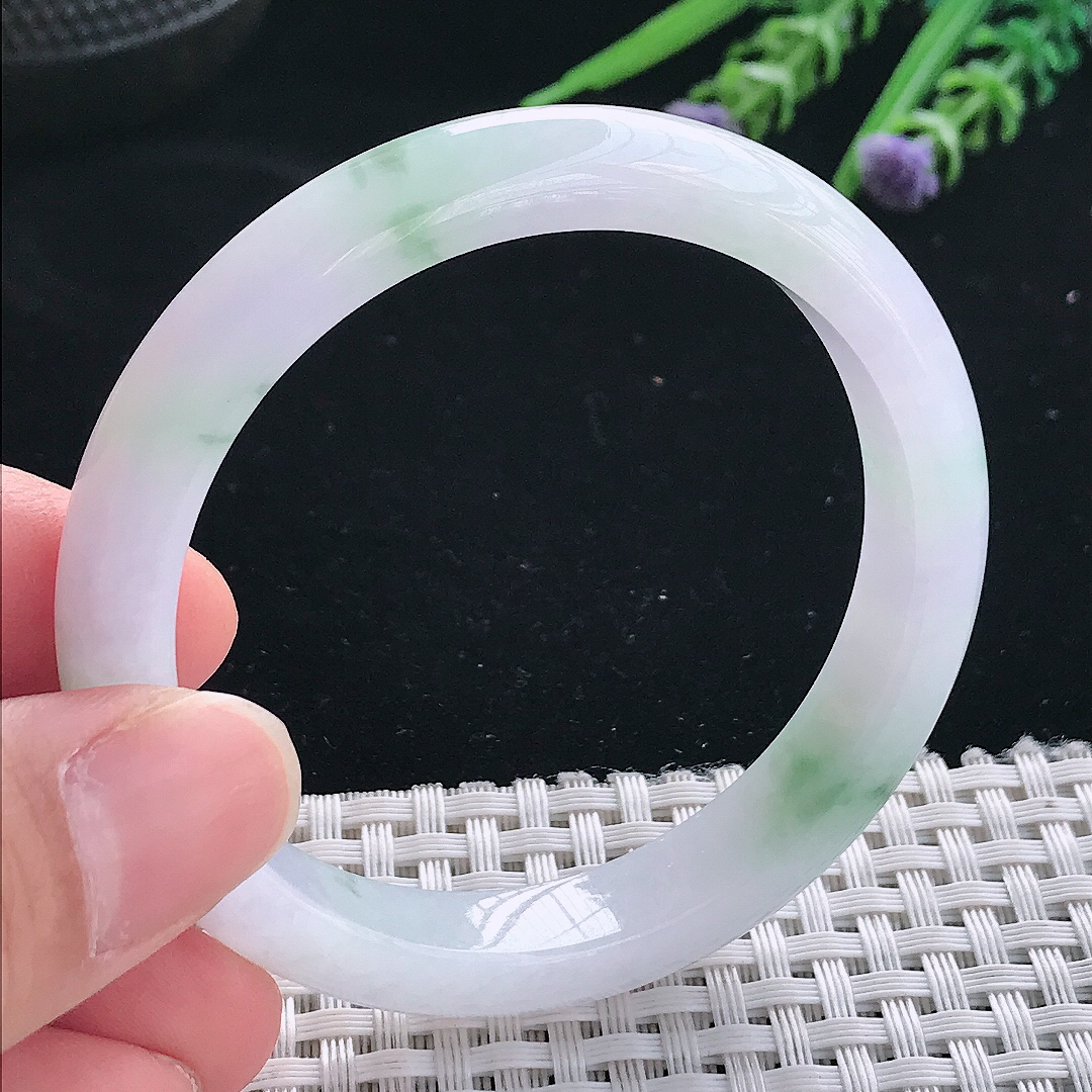 实拍天然翡翠52.8/9.9/7.2老坑精美冰润飘花手镯翡翠玉镯手环