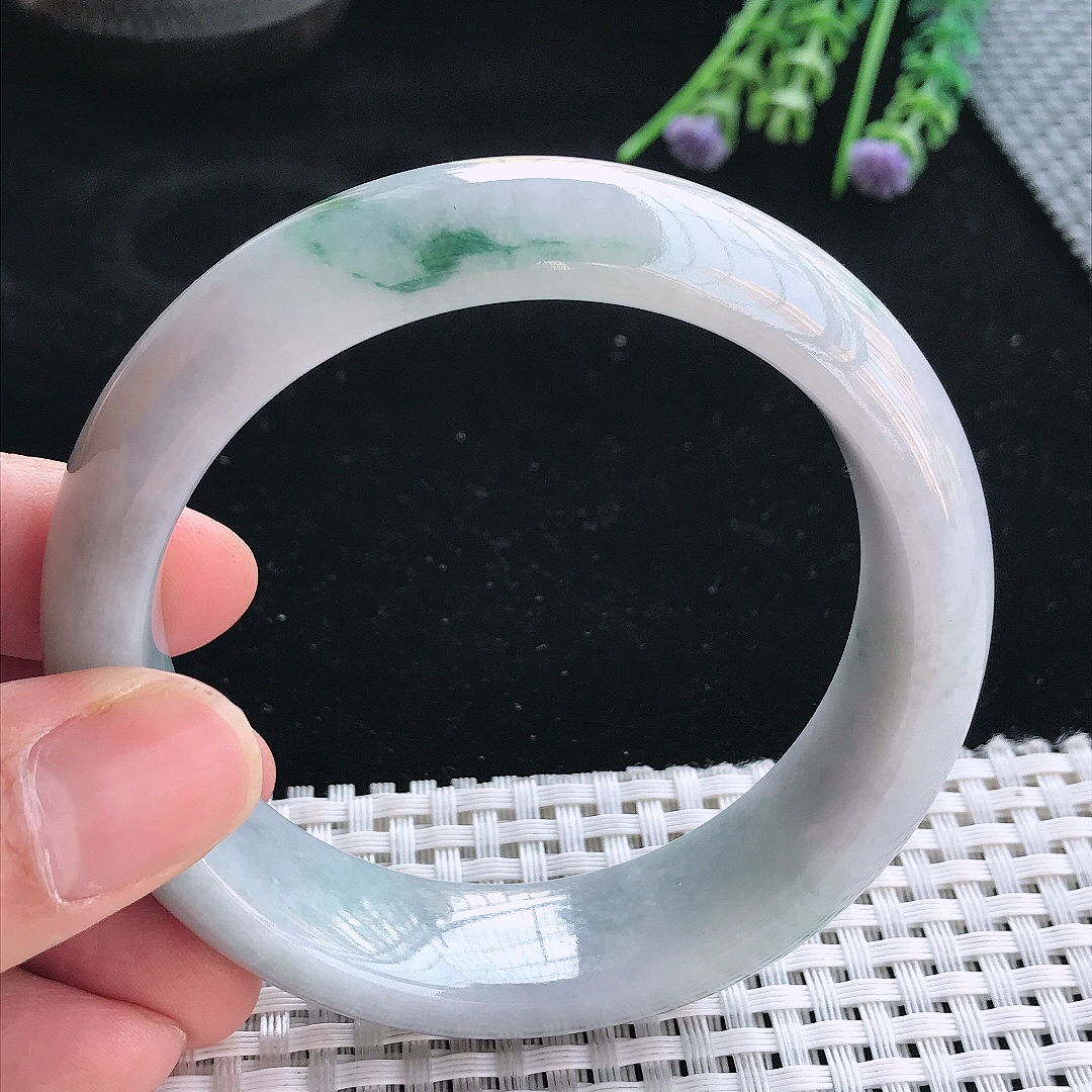 实拍天然翡翠59/18/9轮胎镯老坑精美飘花手镯翡翠玉镯手环