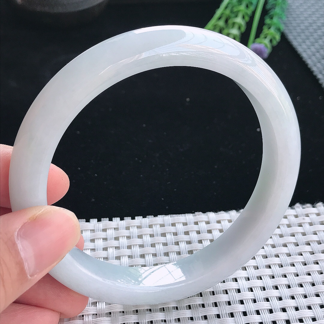 实拍天然翡翠66/12.2/9大圈口老坑秀气温润宽边手镯翡翠玉镯手环