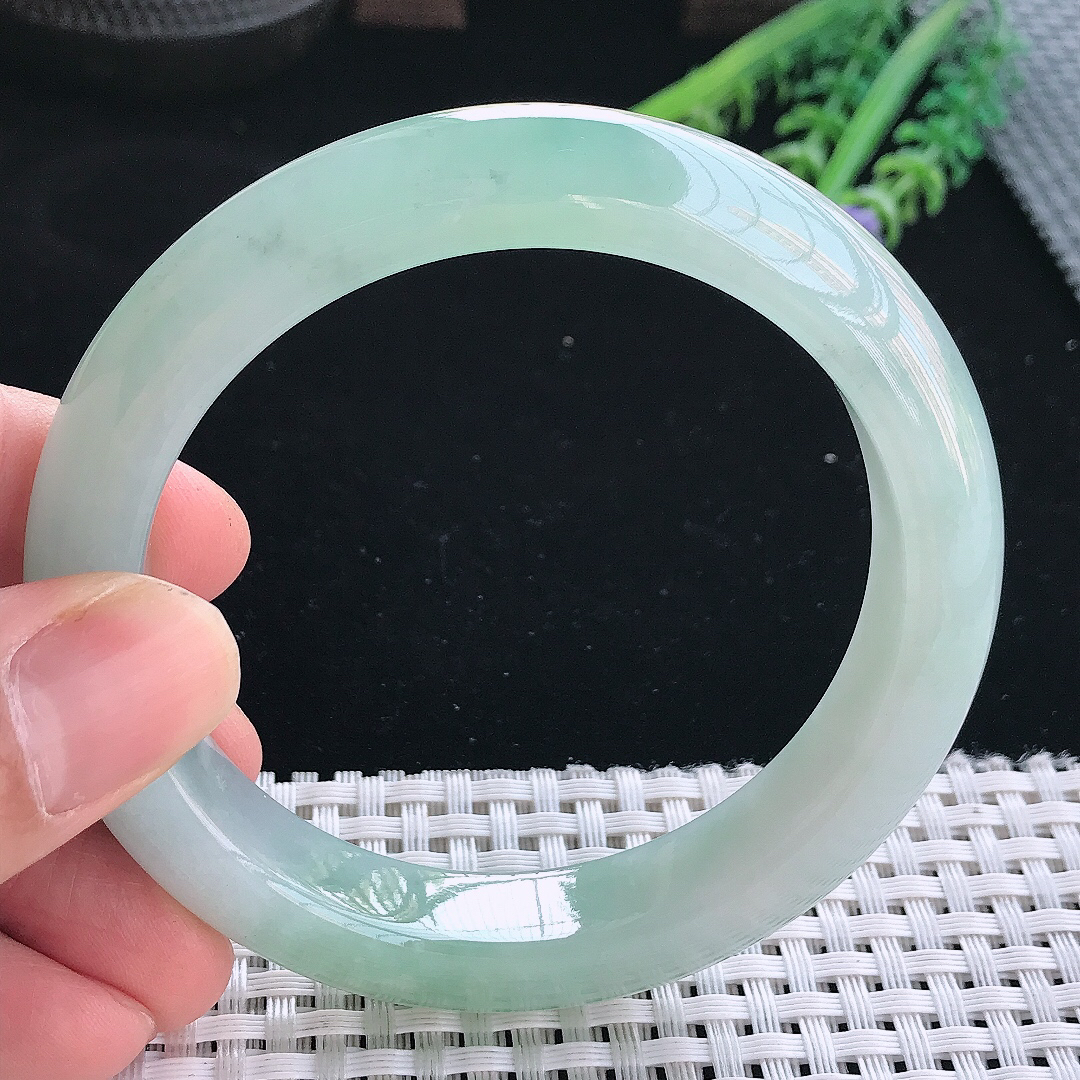 实拍天然翡翠58.5/12.7/9.3老坑冰胶冰晴绿手镯翡翠玉镯手环