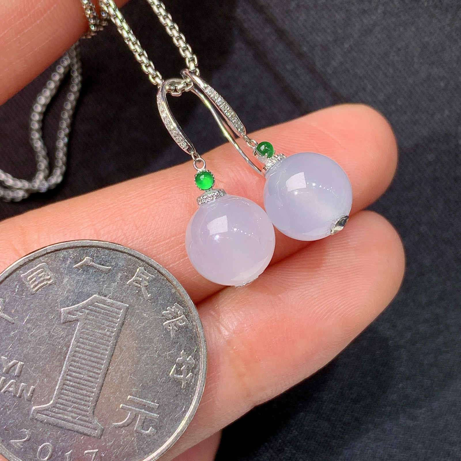 冰圆珠耳坠，18k金镶嵌，简约时尚，冰润细腻，种水足，Mh 直径8.7