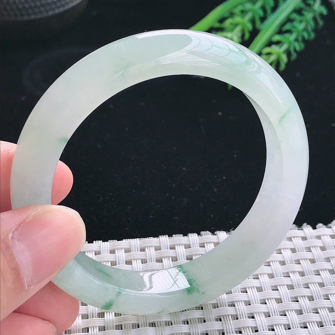 实拍天然翡翠54.5/12.1/8.5老坑冰透冰飘花手镯翡翠玉镯手环