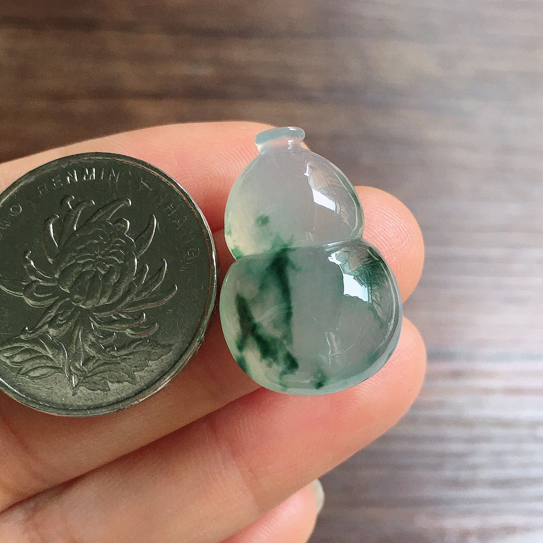 冰飘花葫芦，镶嵌佳品，冰润细腻，种水足，001 尺寸24.2*16.1*7.9