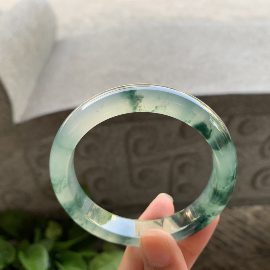 圈口55.7-12.2-8.2 【高冰玻飘花正圈手镯】正圈55 56可戴