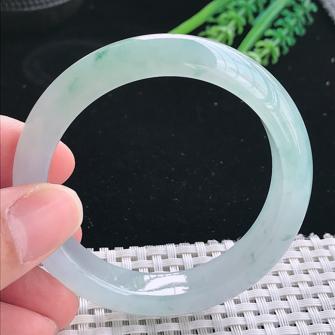 实拍天然翡翠53.5/12.8/8.2老坑冰胶果冻冰飘花手镯翡翠玉镯手环