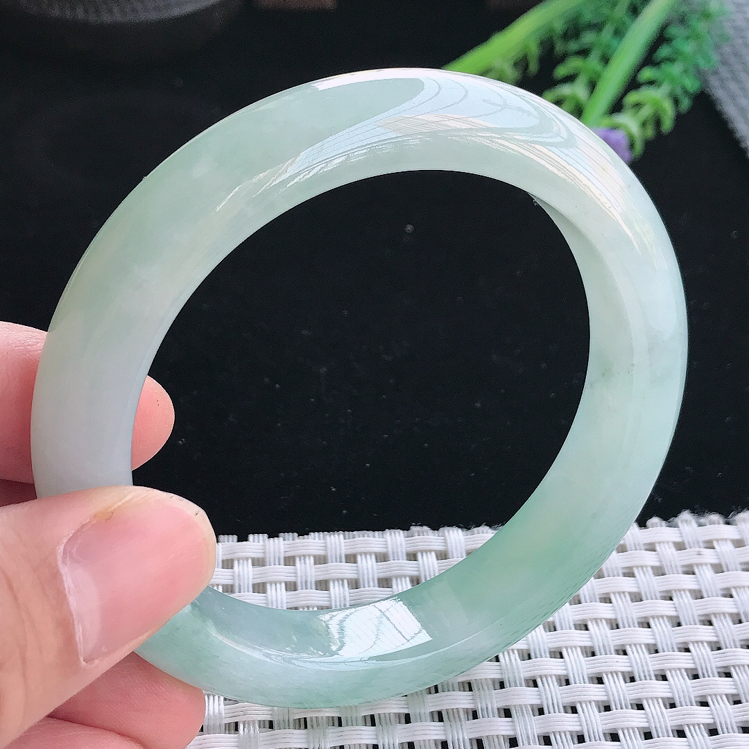 实拍天然翡翠58.5/12.7/9.3老坑冰胶冰晴绿手镯翡翠玉镯手环