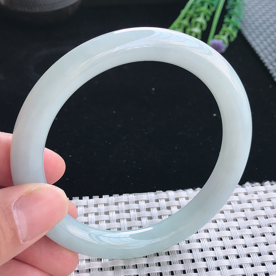 实拍天然翡翠32/9.8大圈口老坑秀气冰润圆条手镯翡翠玉镯手环