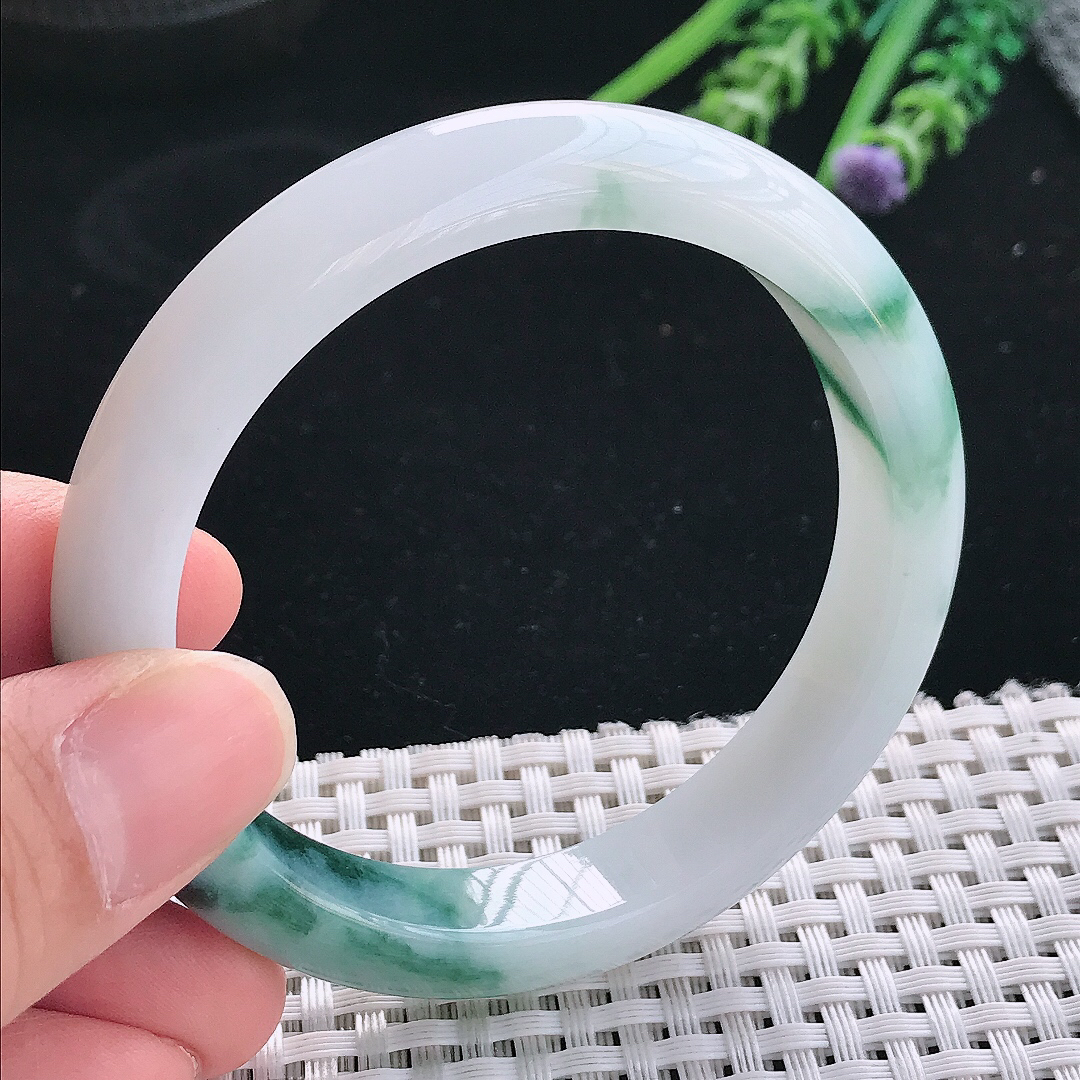 实拍天然翡翠56/11/8老坑精美飘花手镯翡翠玉镯手环