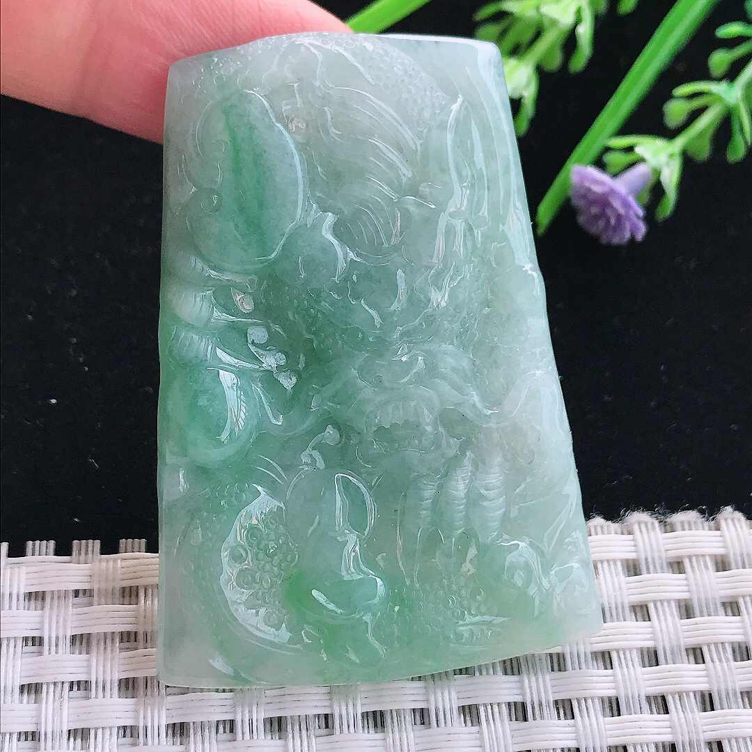 实拍A货翡翠55/39/6老坑温润冰晴龙牌吊坠翡翠挂件